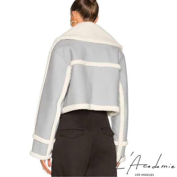 L'Academie **NWT** Elijah Leather Shearling Jacket in Powder Blue Grey (Revolve) - Picture 4 of 8